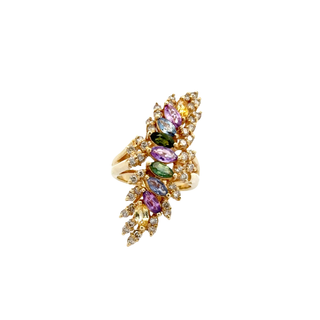 14 KARAT MULTI-SAPPHIRE AND DIAMOND COCKTAIL RING