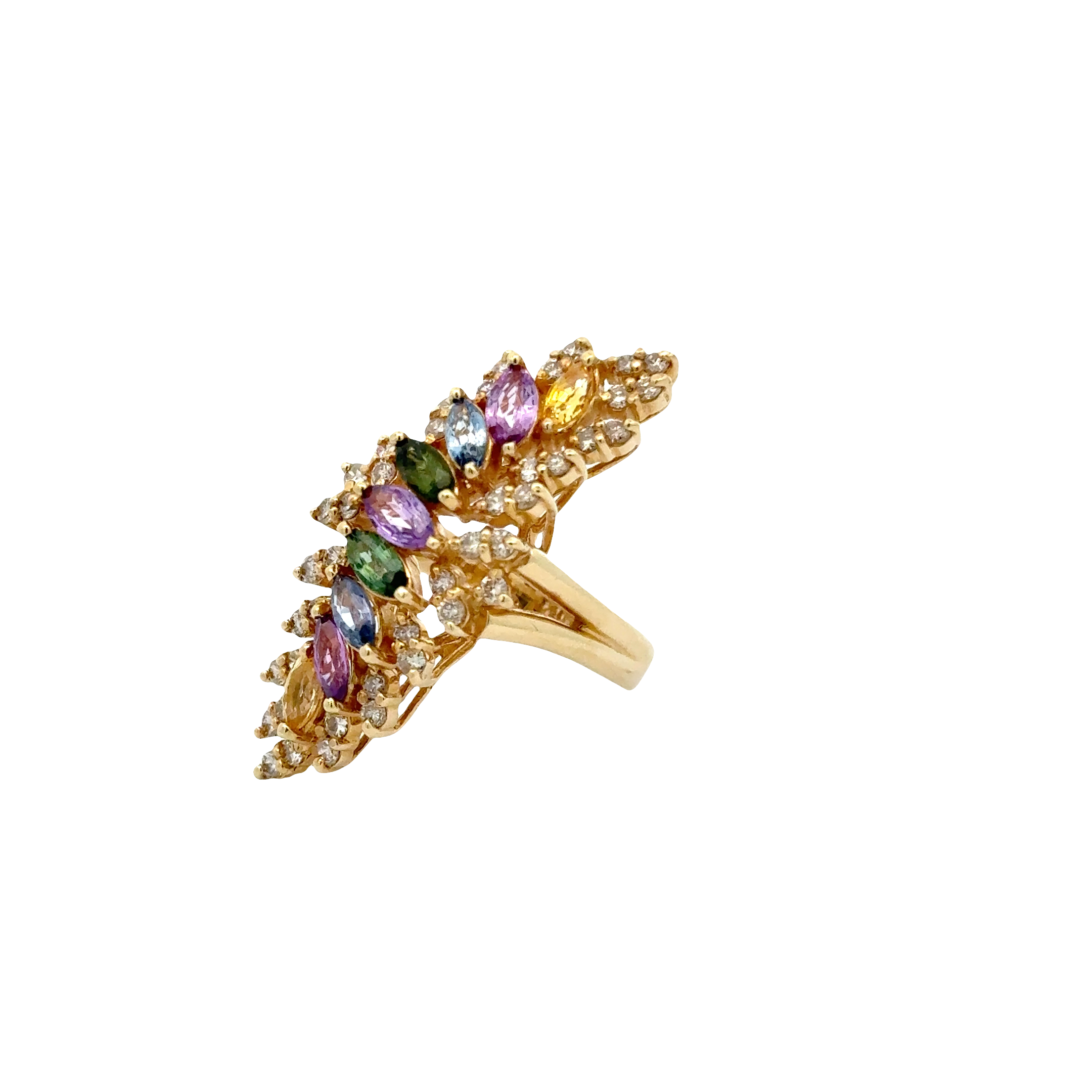 14 KARAT MULTI-SAPPHIRE AND DIAMOND COCKTAIL RING