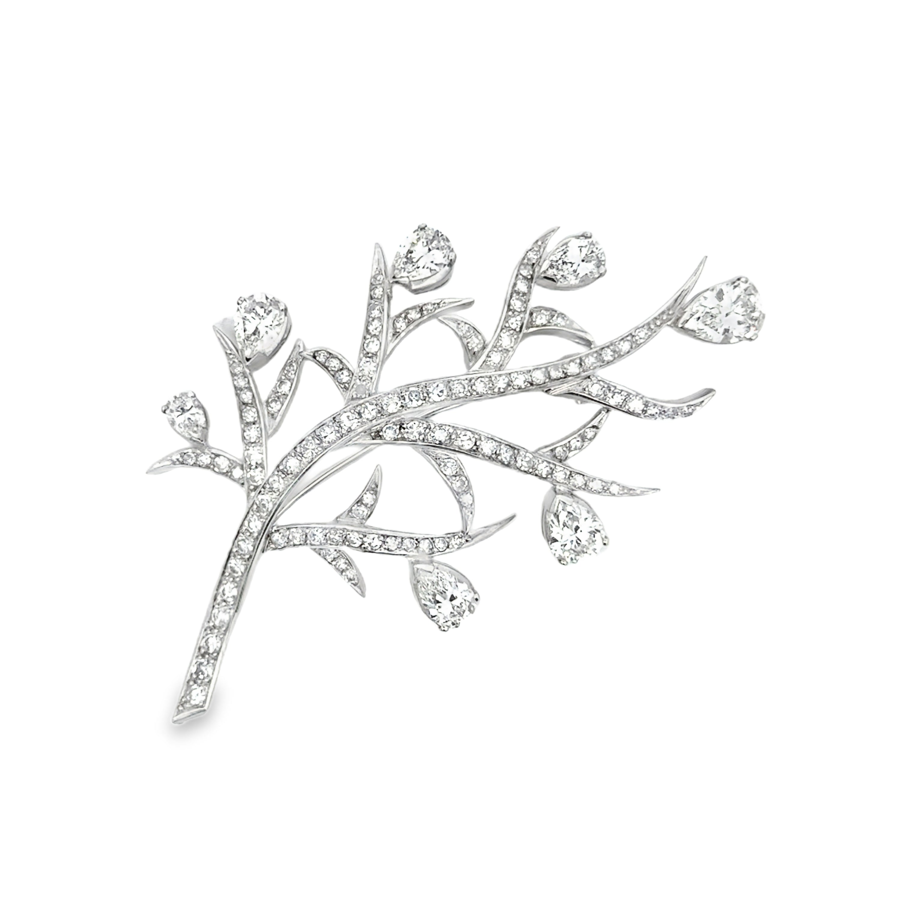 14 KARAT WHITE GOLD AND DIAMOND BRANCH BROOCH