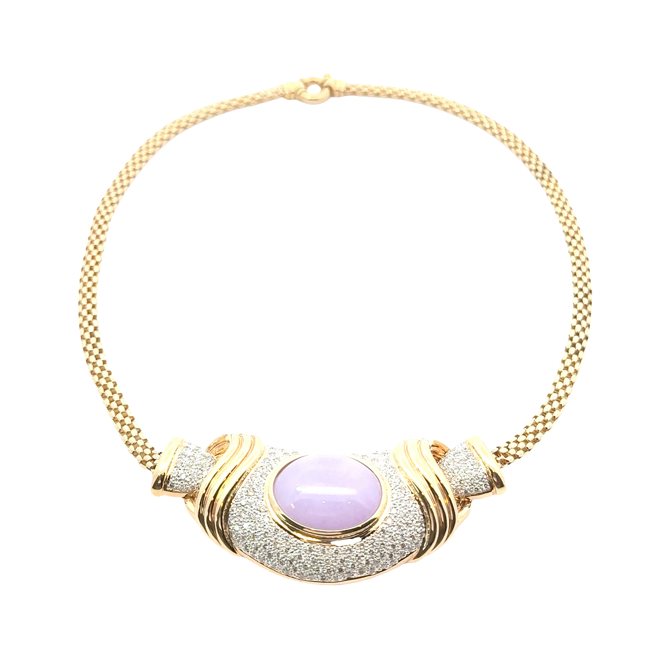 14 KARAT YELLOW GOLD LAVENDER JADE AND DIAMOND NECKLACE