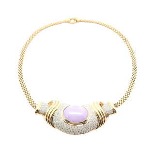 14 KARAT YELLOW GOLD LAVENDER JADE AND DIAMOND NECKLACE