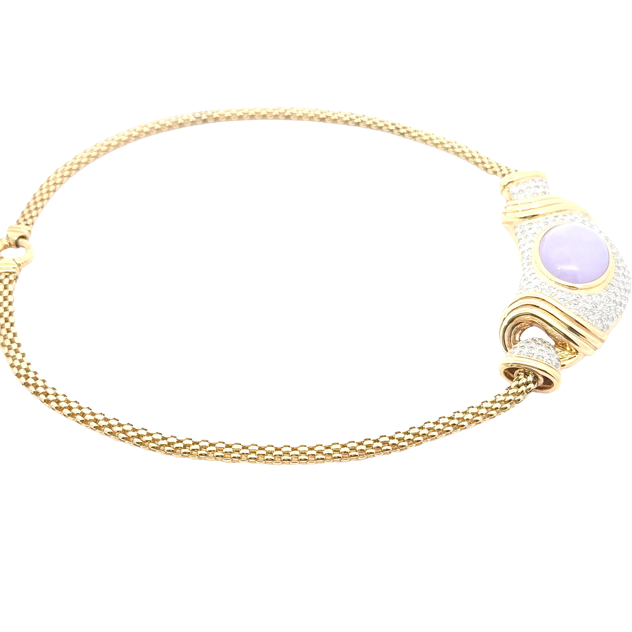 14 KARAT YELLOW GOLD LAVENDER JADE AND DIAMOND NECKLACE
