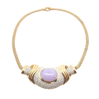 14 KARAT YELLOW GOLD LAVENDER JADE AND DIAMOND NECKLACE