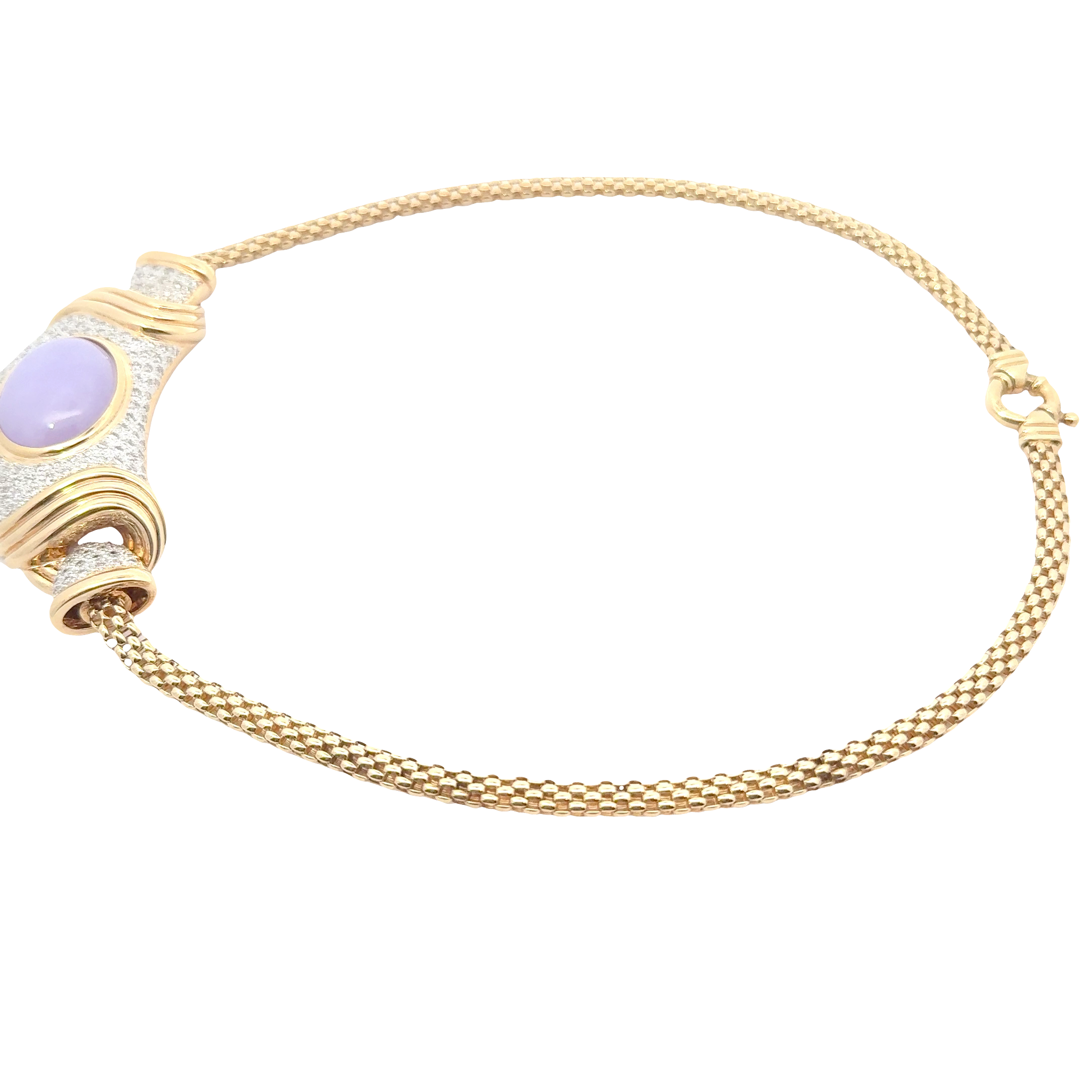 14 KARAT YELLOW GOLD LAVENDER JADE AND DIAMOND NECKLACE