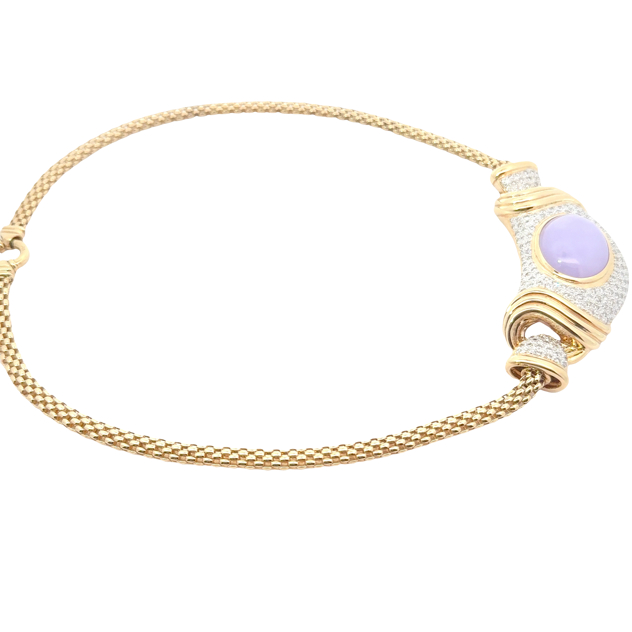 14 KARAT YELLOW GOLD LAVENDER JADE AND DIAMOND NECKLACE
