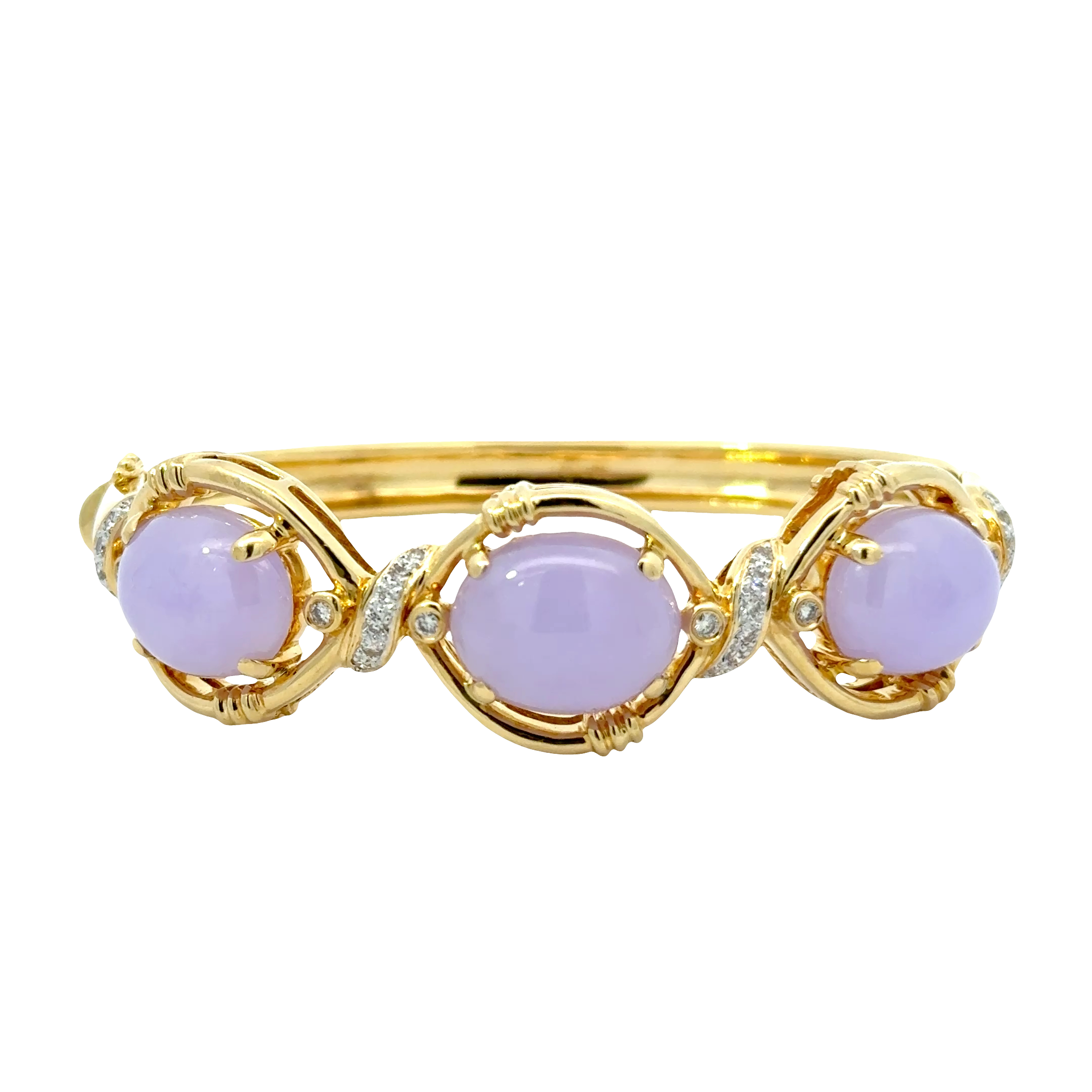 18 KARAT YELLOW GOLD LAVENDER JADE AND DIAMOND BRACELET