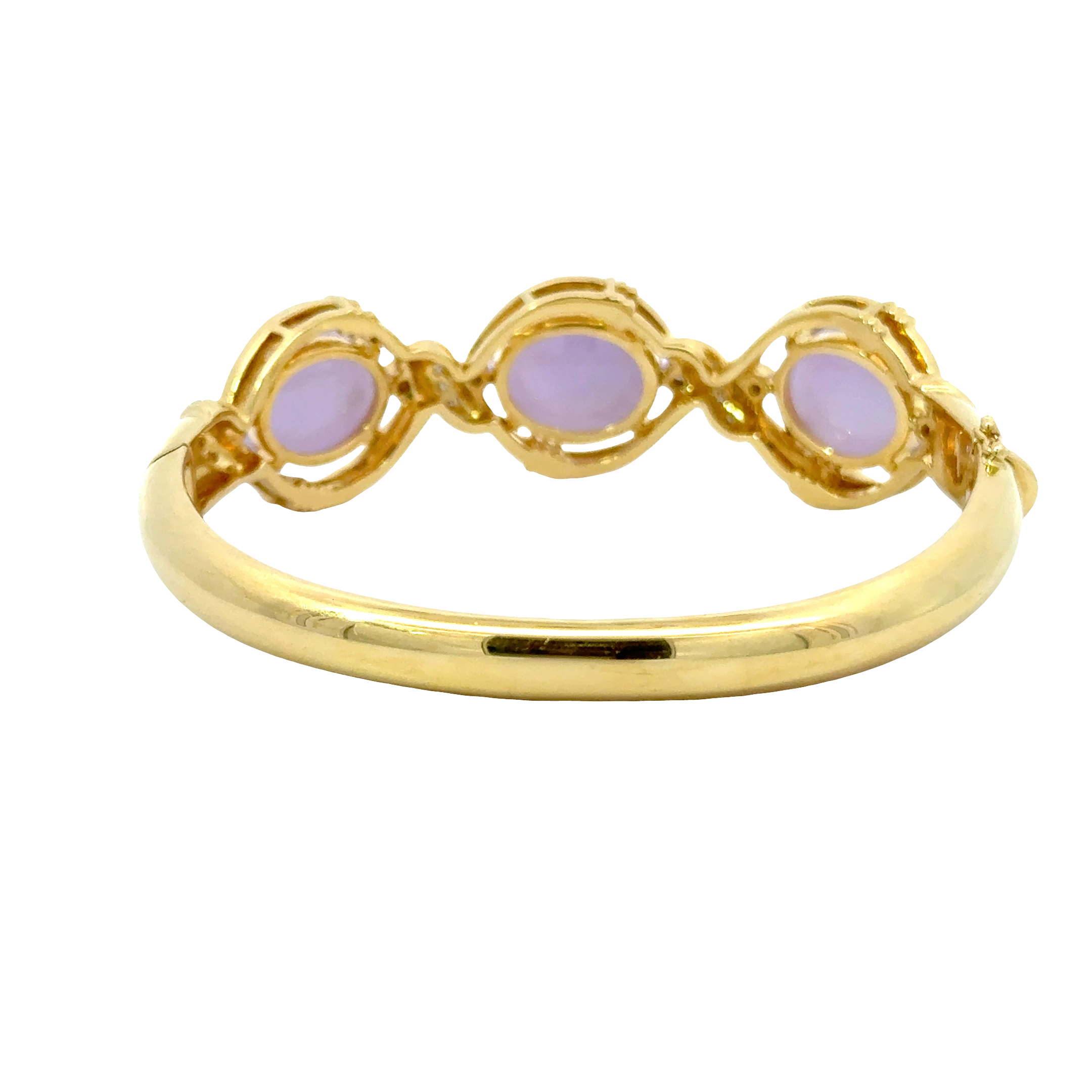 18 KARAT YELLOW GOLD LAVENDER JADE AND DIAMOND BRACELET
