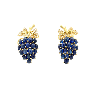 TIFFANY & CO. 18 KARAT YELLOW GOLD SAPPHIRE AND DIAMOND EARRINGS