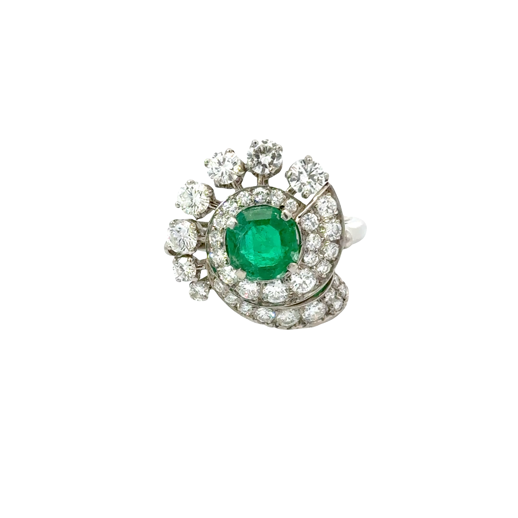 PLATINUM DIAMOND AND EMERALD RETRO COCKTAIL RING