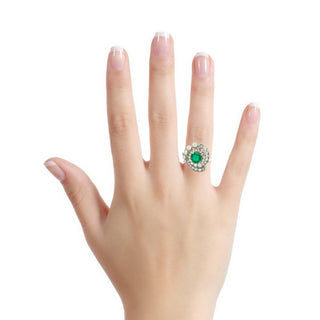 PLATINUM DIAMOND AND EMERALD RETRO COCKTAIL RING
