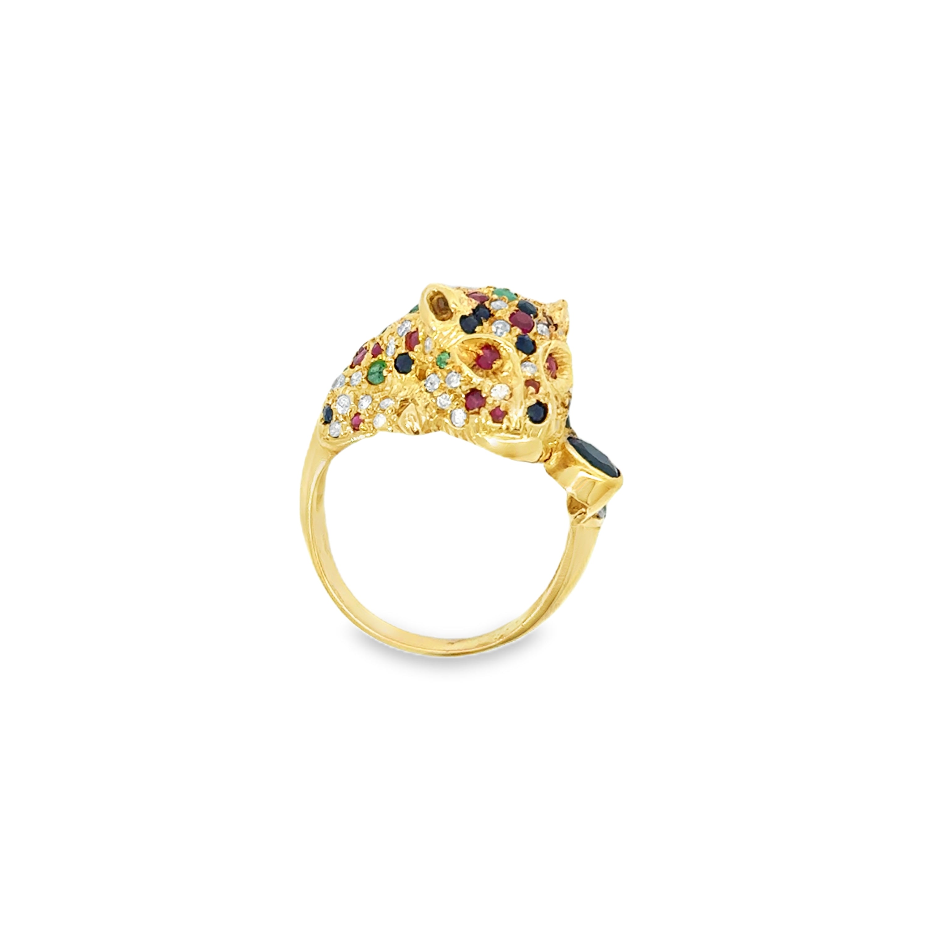 14 KARAT PANTHER MULTI-GEM COCKTAIL RING