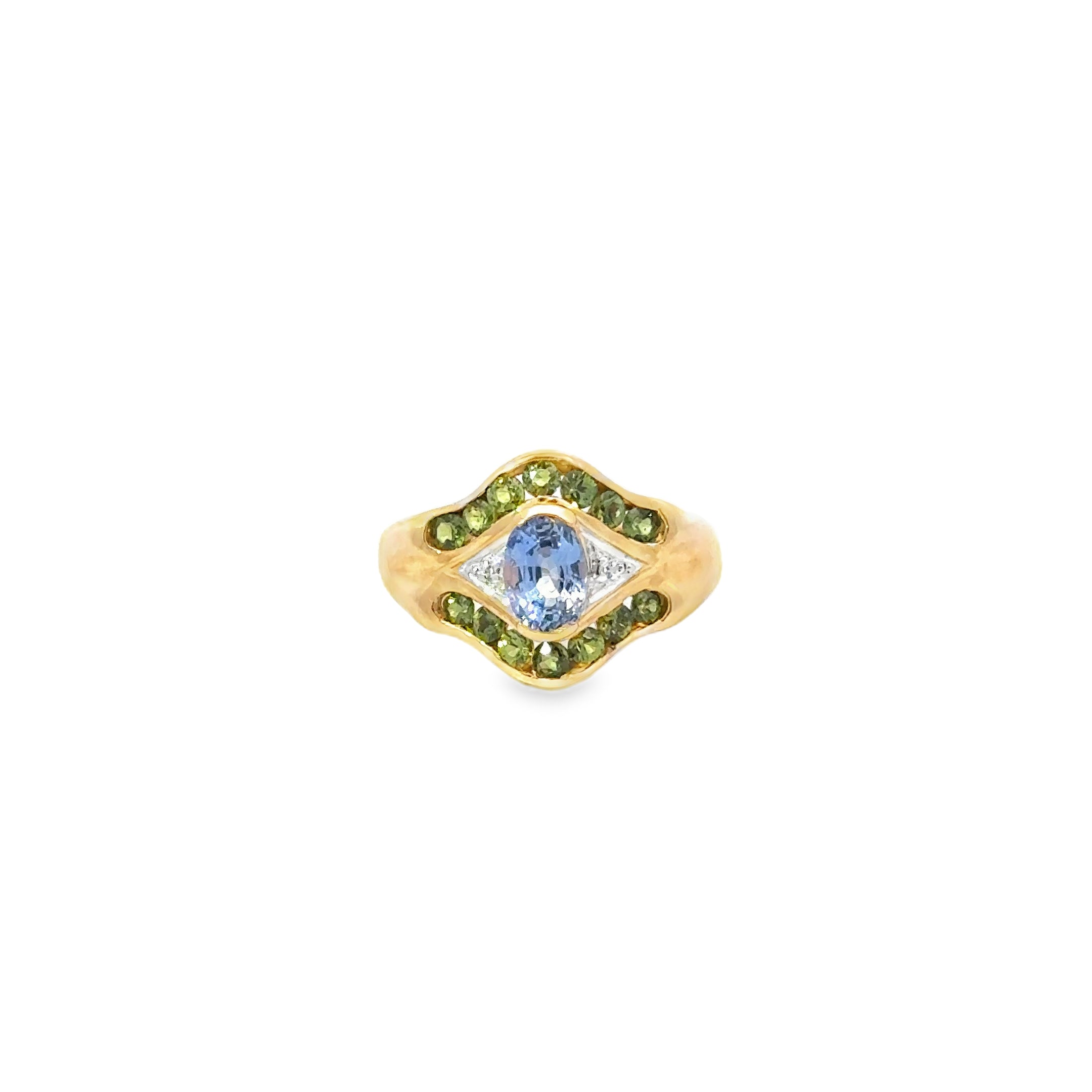 14 KARAT SAPPHIRE AND DIAMOND RING YELLOW GOLD RING