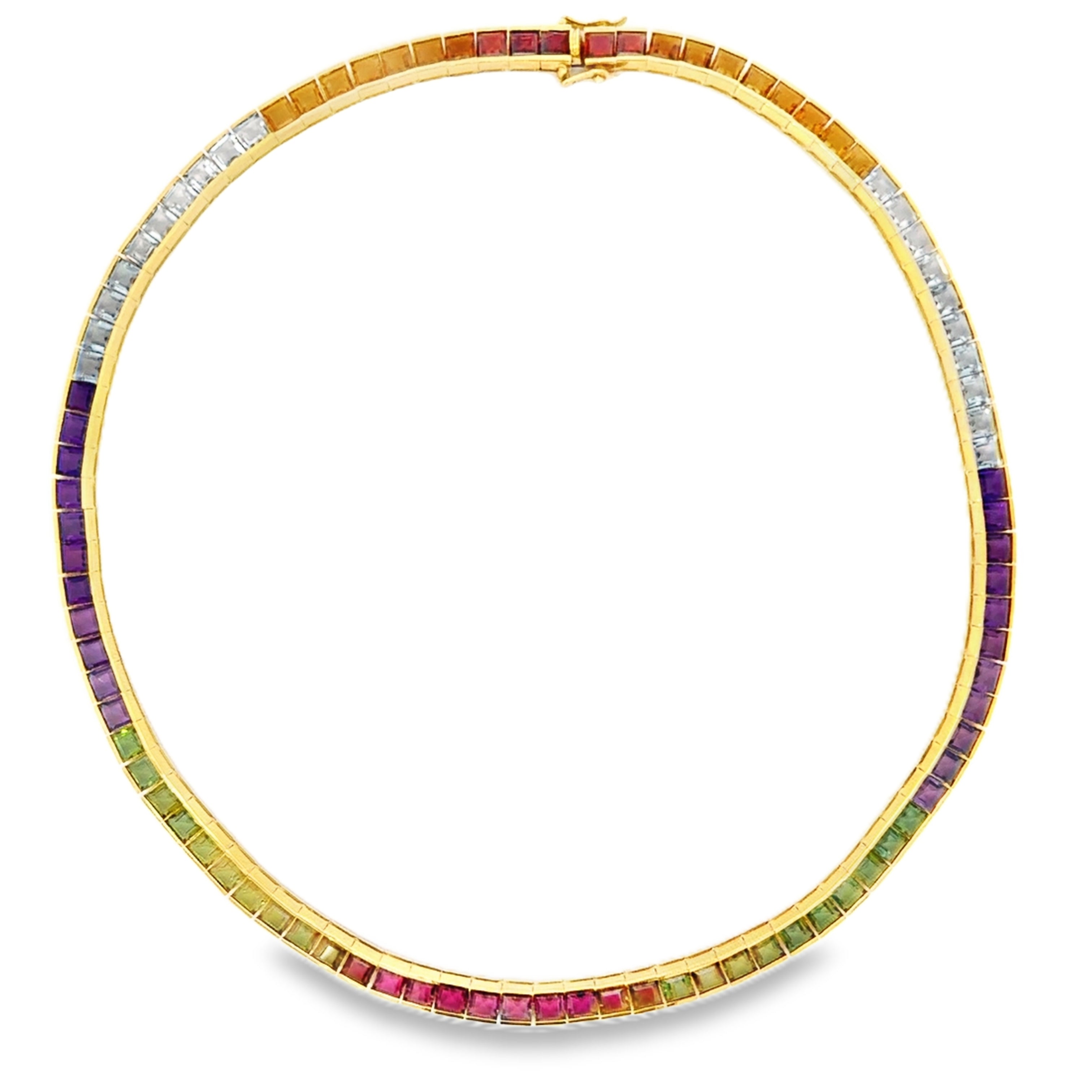 18 KARAT YELLOW GOLD RAINBOW TENNIS NECKLACE