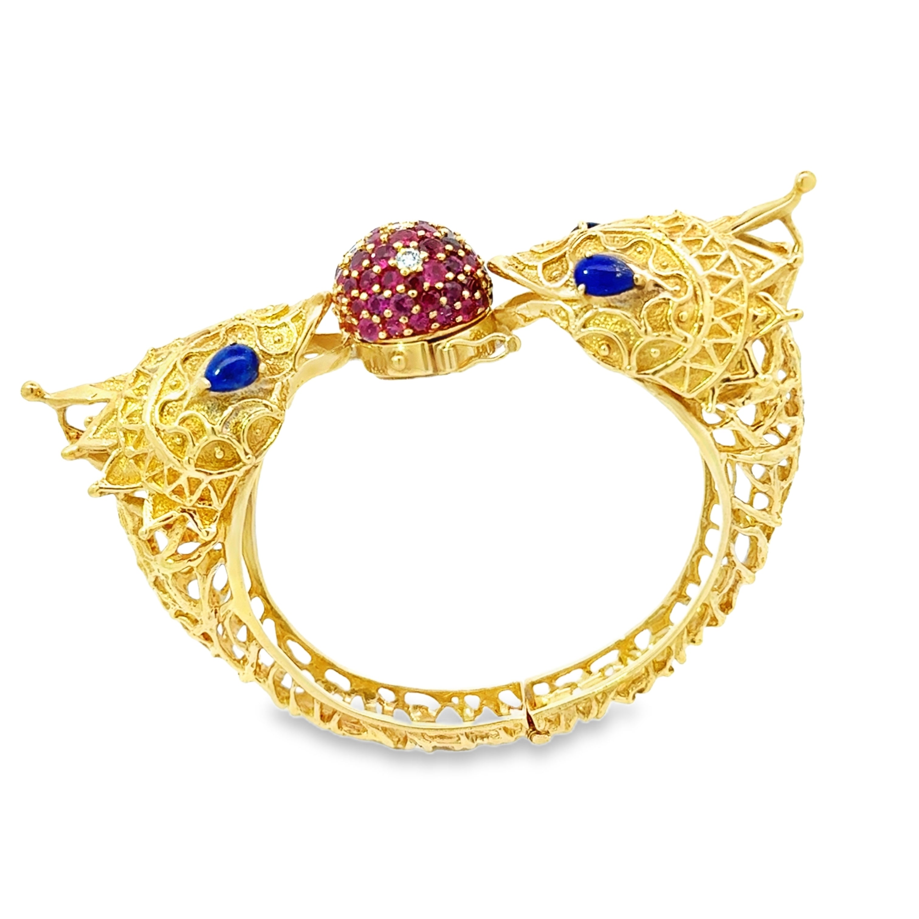 18 YELLOW GOLD RUBY DIAMOND DRAGON BRACELET