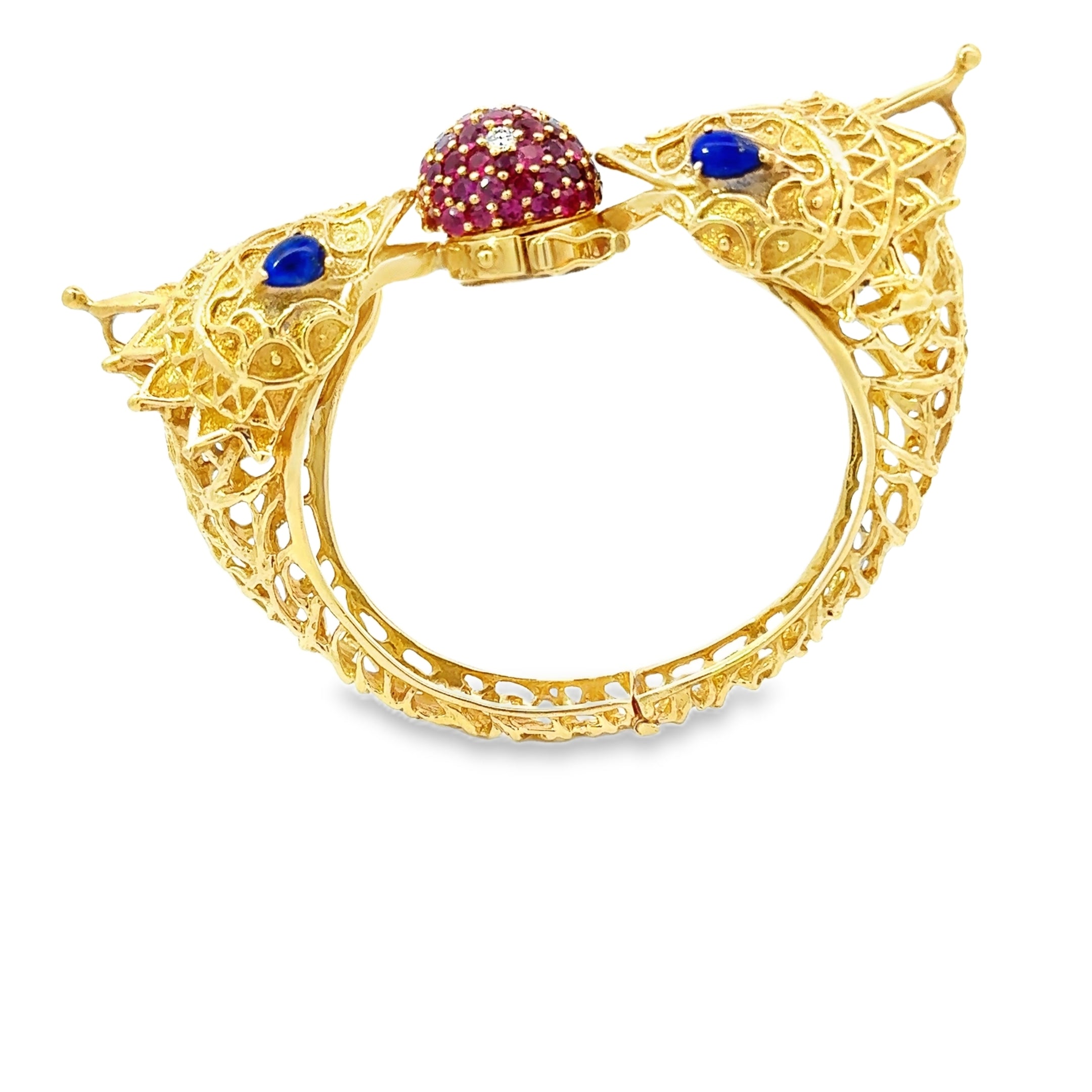 18 YELLOW GOLD RUBY DIAMOND DRAGON BRACELET