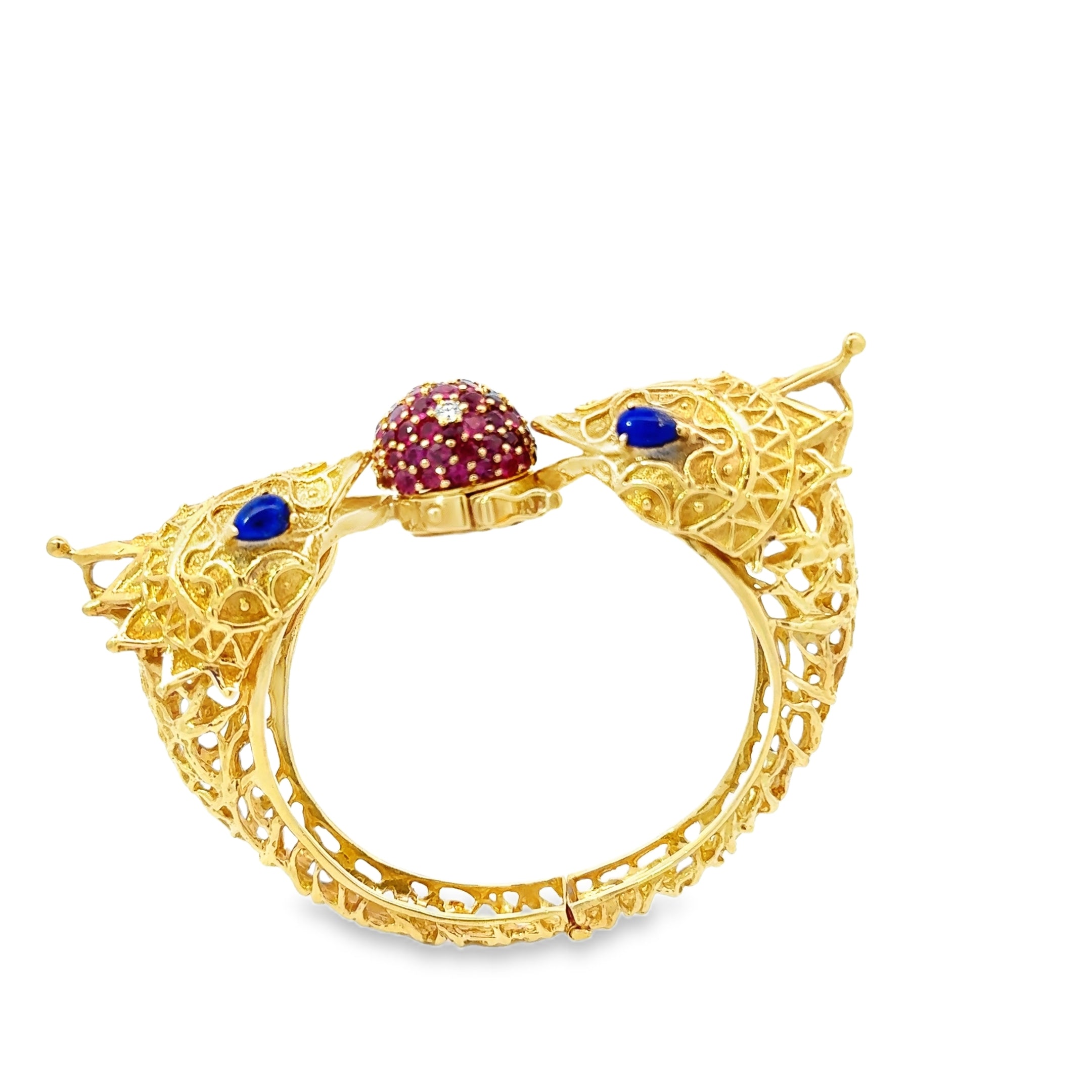 18 YELLOW GOLD RUBY DIAMOND DRAGON BRACELET