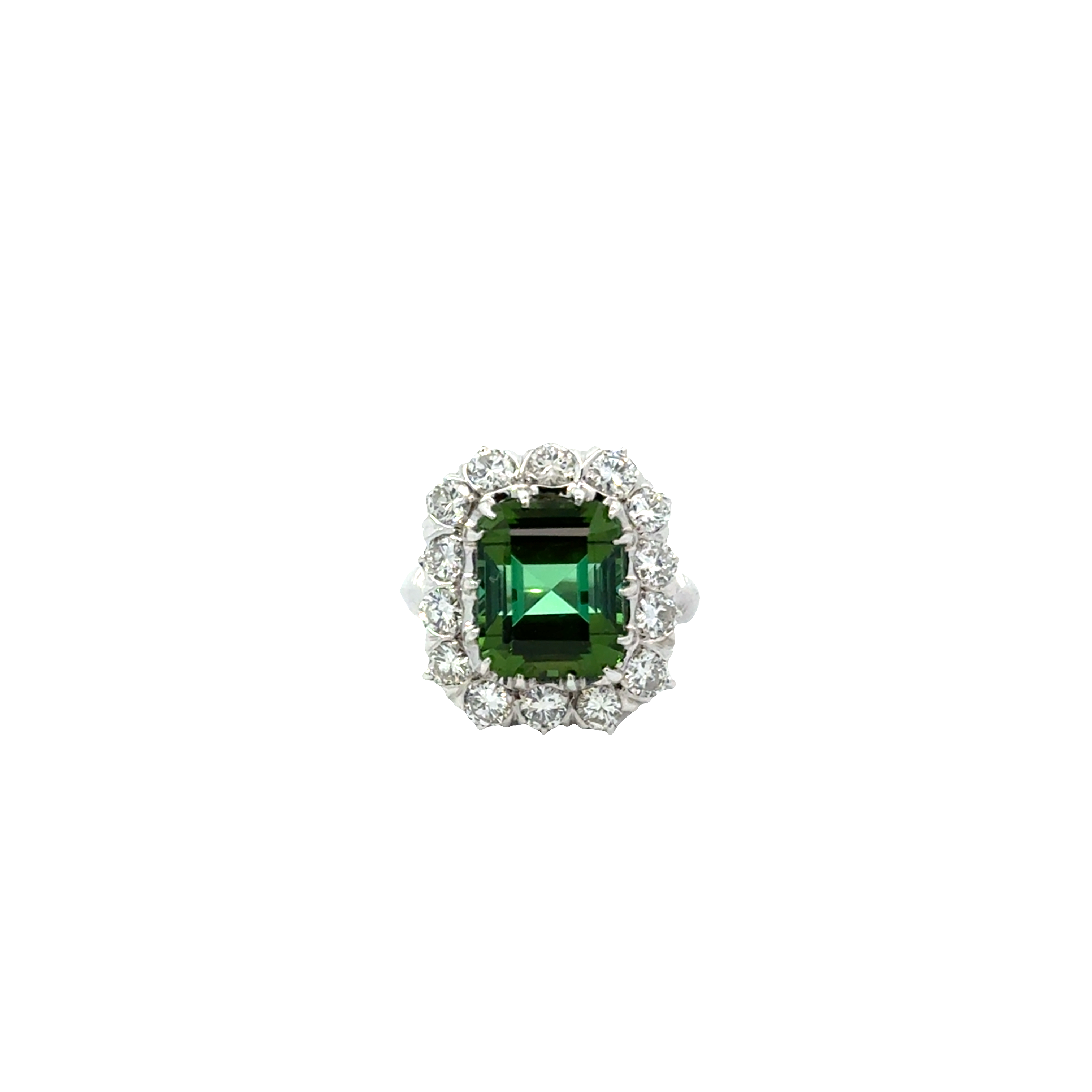 14 KARAT WHITE GOLD TOURMALINE AND DIAMOND COCKTAIL RING