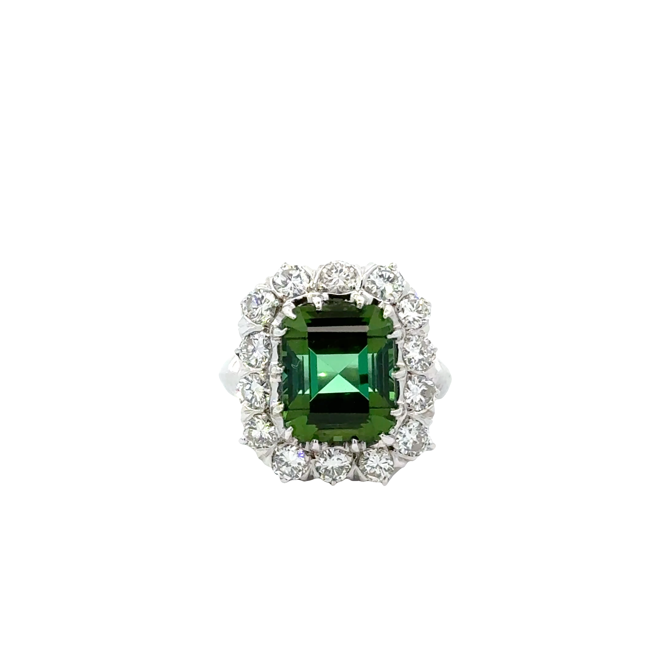 14 KARAT WHITE GOLD TOURMALINE AND DIAMOND COCKTAIL RING