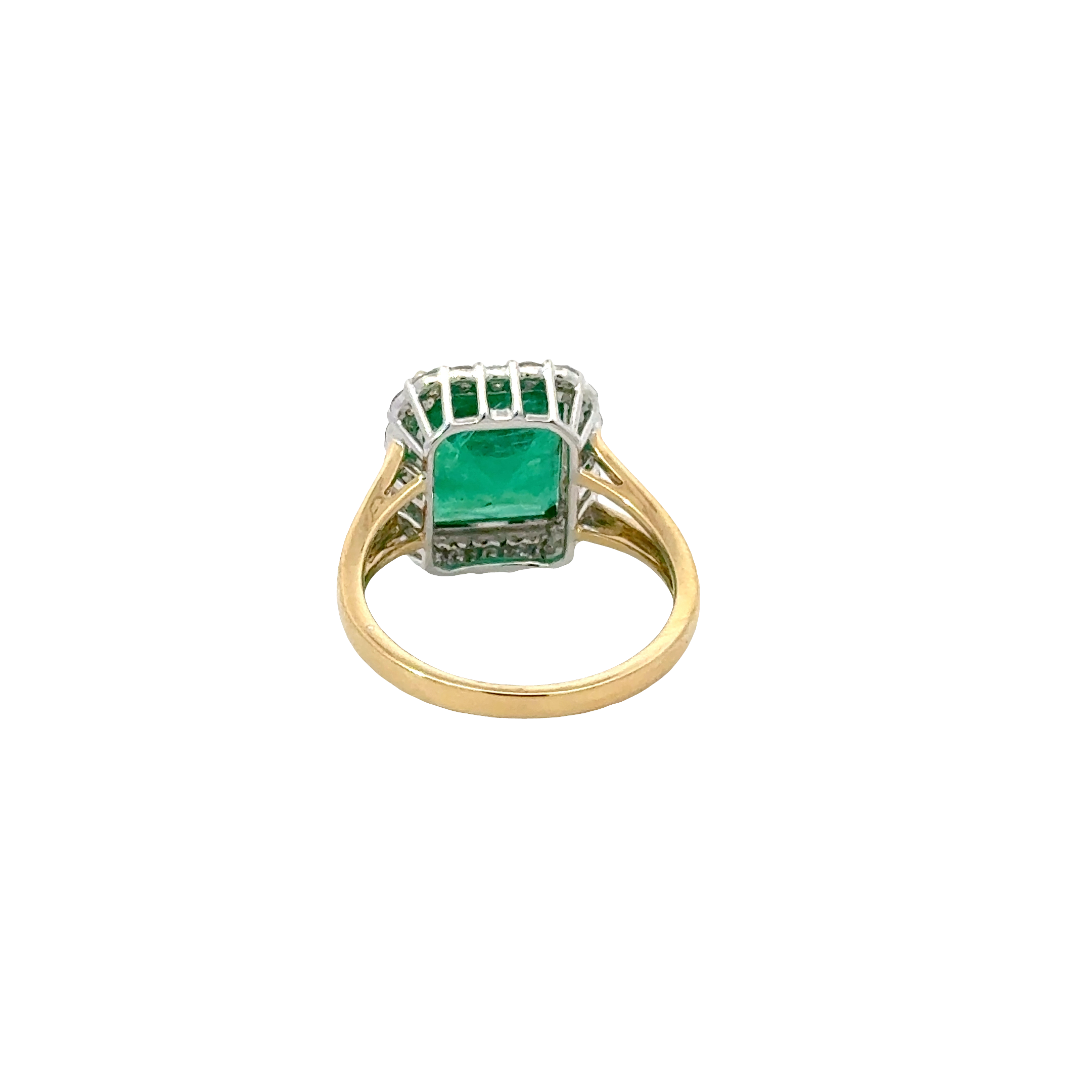 18 KARAT EMERALD AND DIAMOND HALO RING