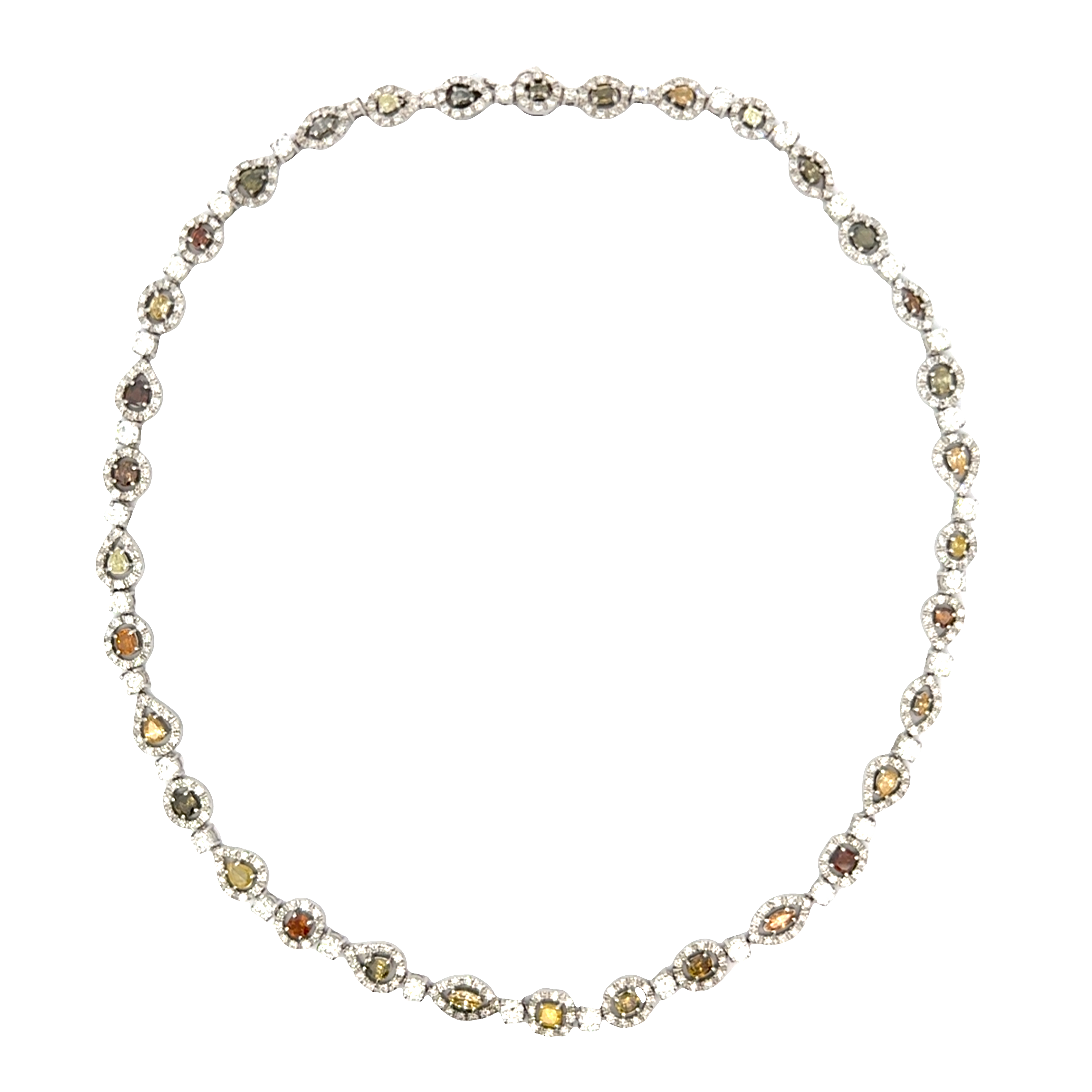 FANCY SHAPE COLORED DIAMOND WHITE GOLD NECKLACE