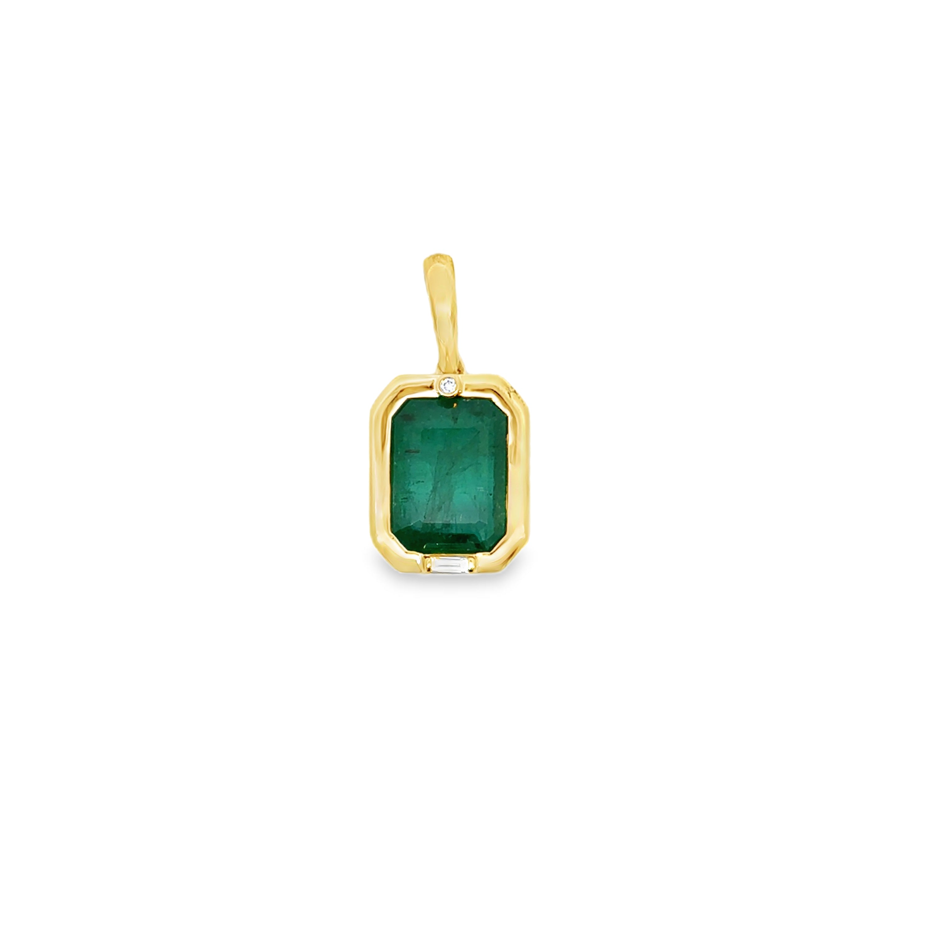5.22 CARAT EMERALD AND DIAMOND BEZEL PENDANT
