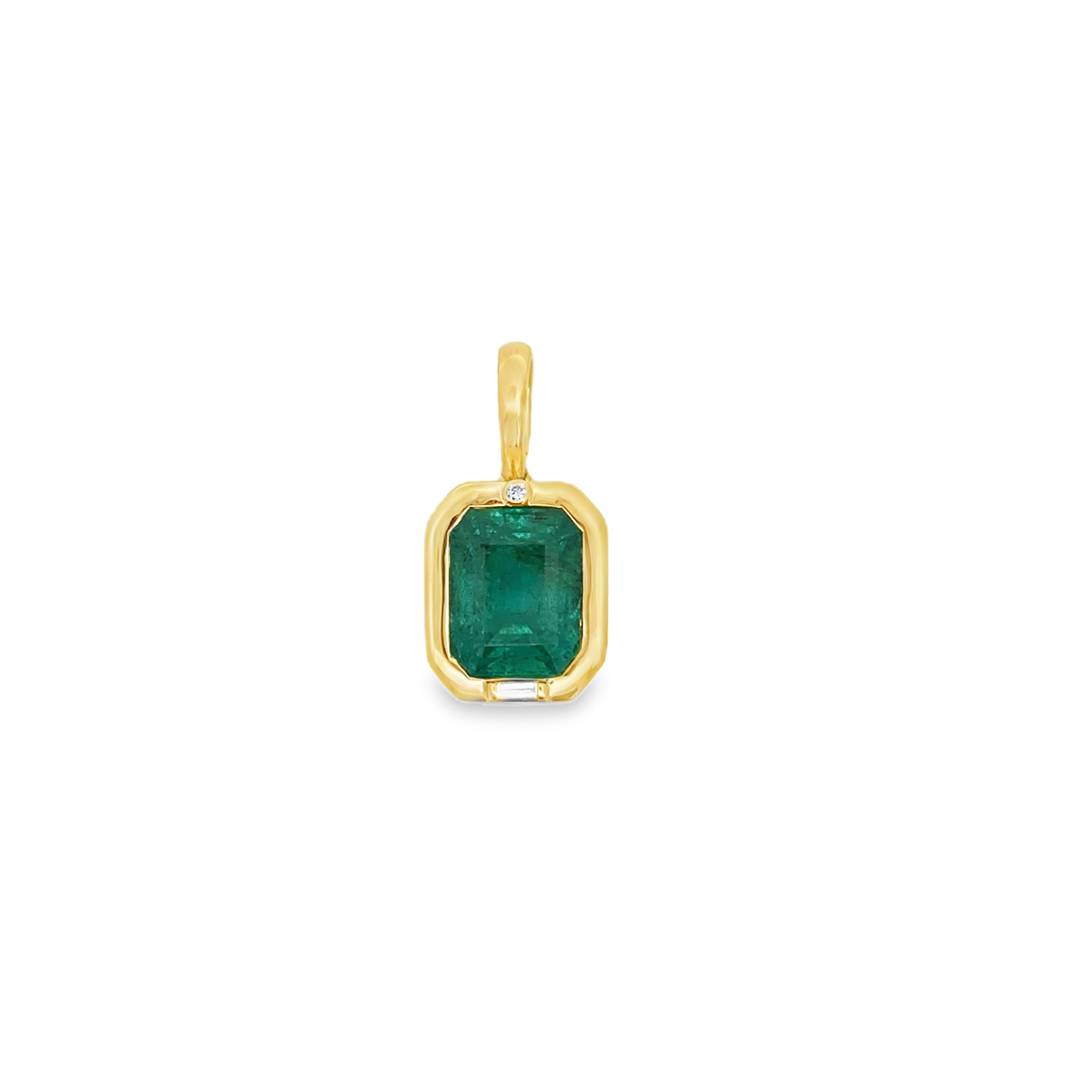 6.28 CARAT EMERALD AND DIAMOND BEZEL PENDANT
