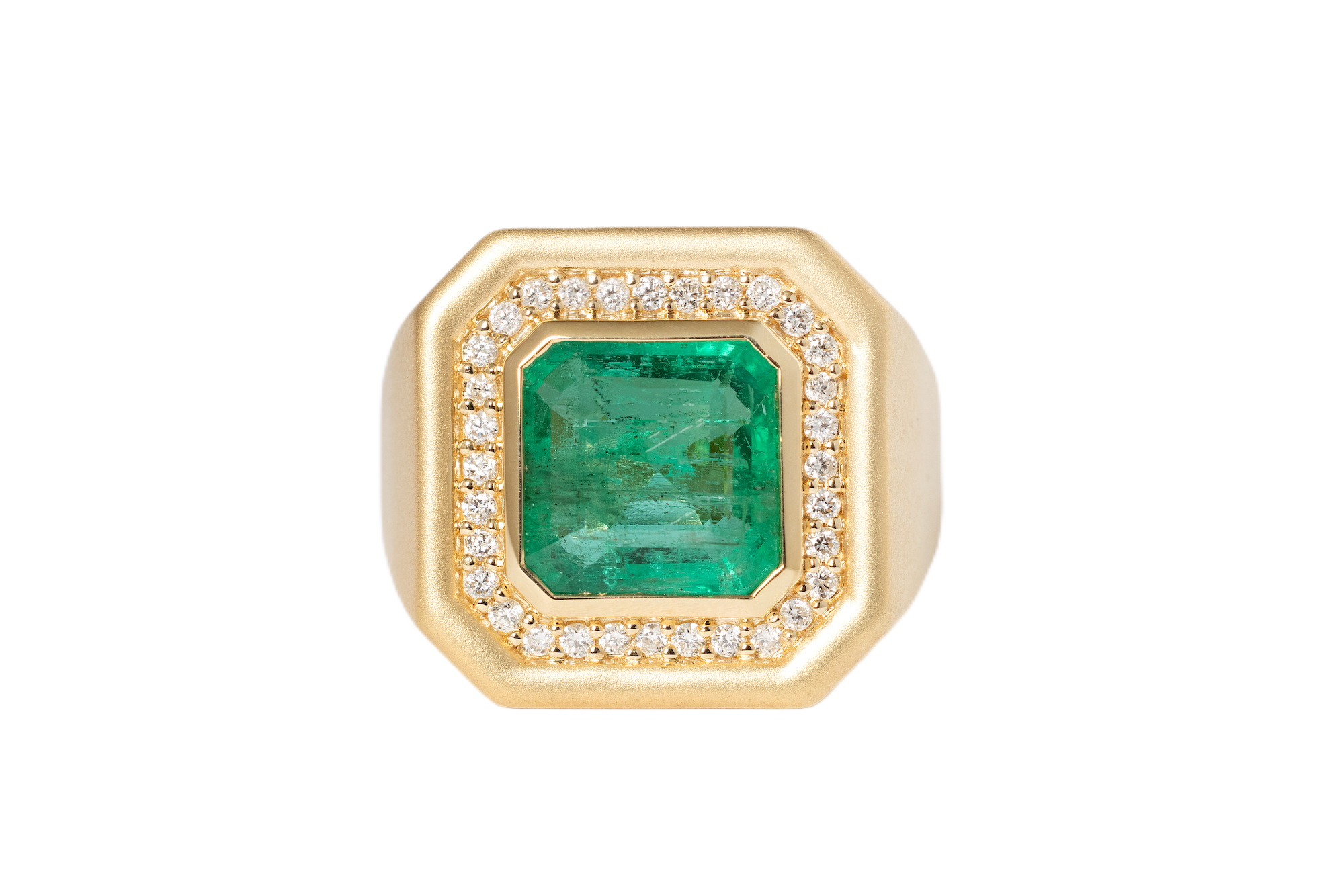 3.63 EMERALD AND DIAMOND SIGNET RING