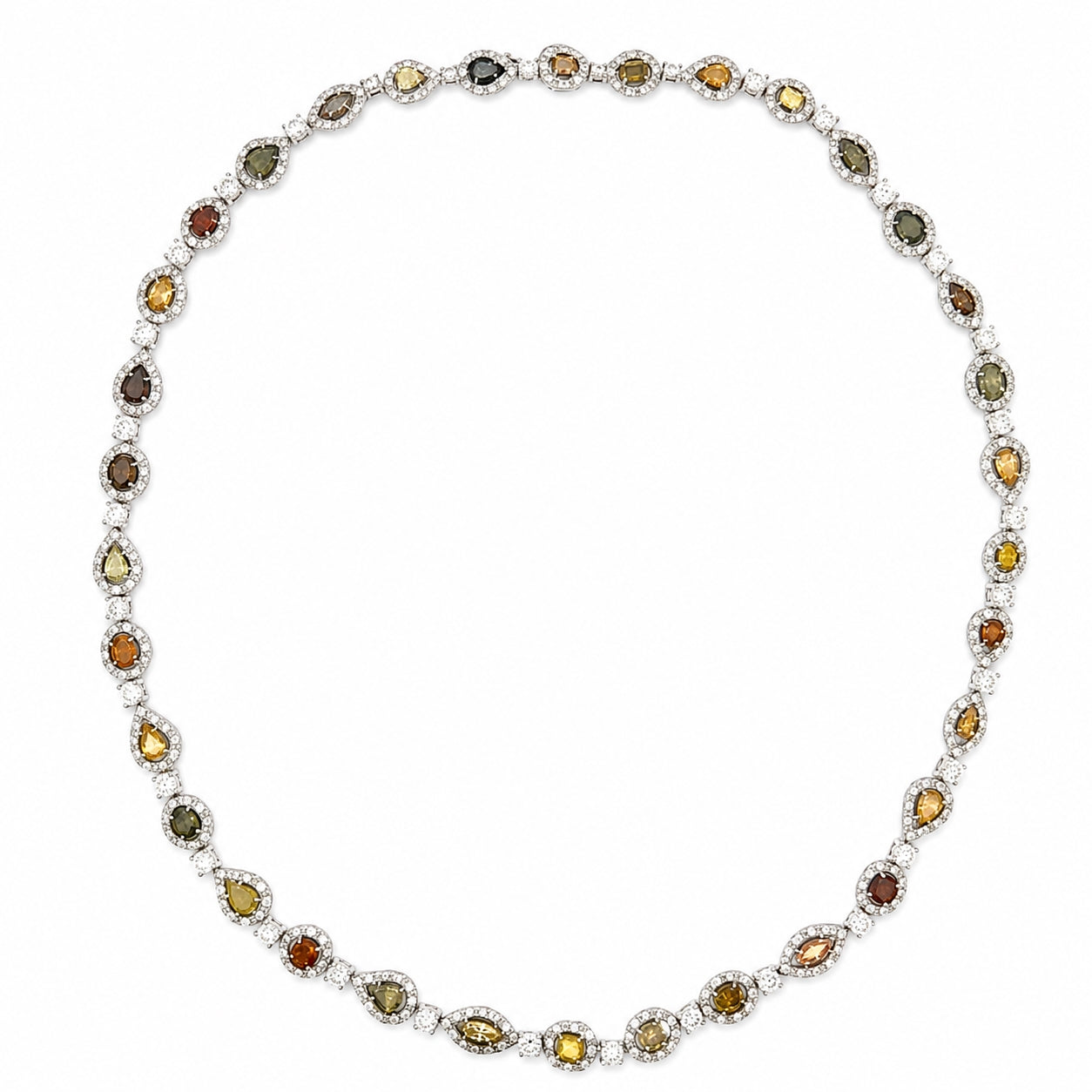 FANCY SHAPE COLORED DIAMOND WHITE GOLD NECKLACE
