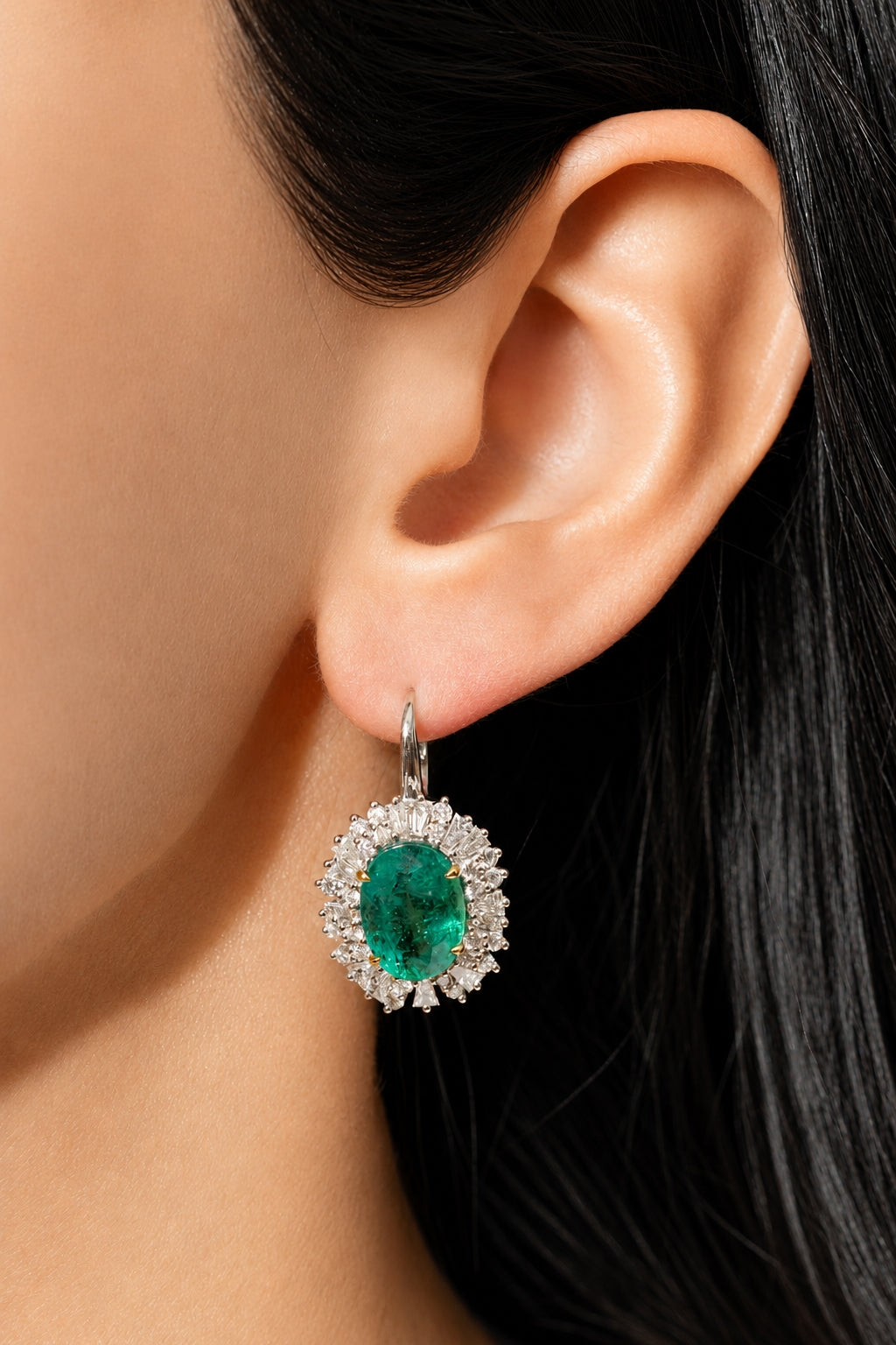 7.31 CT OVAL EMERALD AND DIAMOND CELESTE EARRINGS