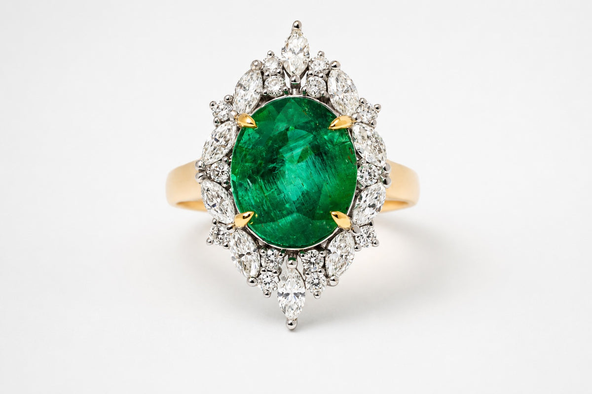 4.51 CT EMERALD AND DIAMOND CELESTE COCKTAIL RING