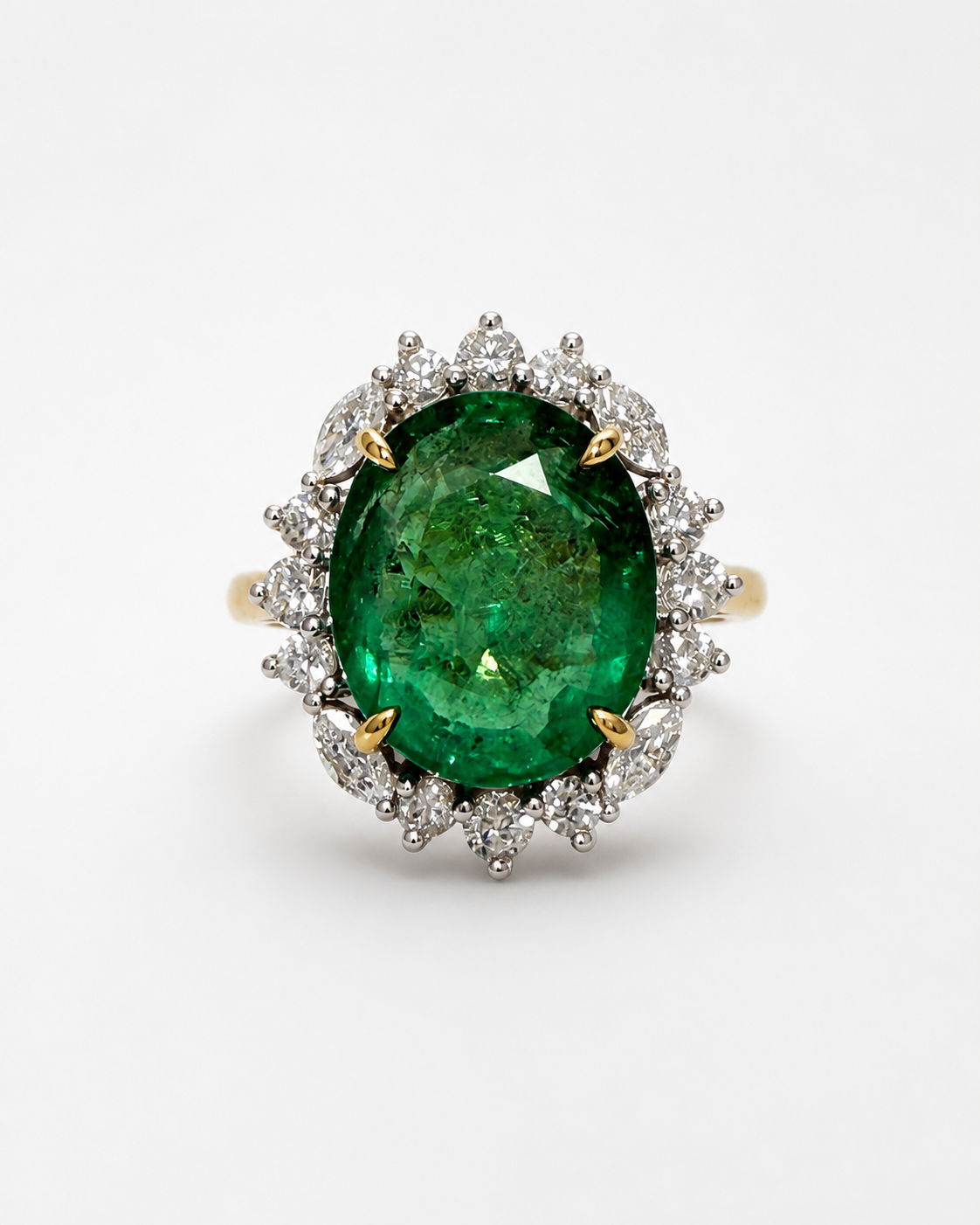 5.75 CT EMERALD AND DIAMOND COCKTAIL RING