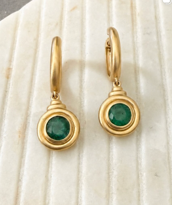 18K EMERALD PILLAR DROP EARRINGS