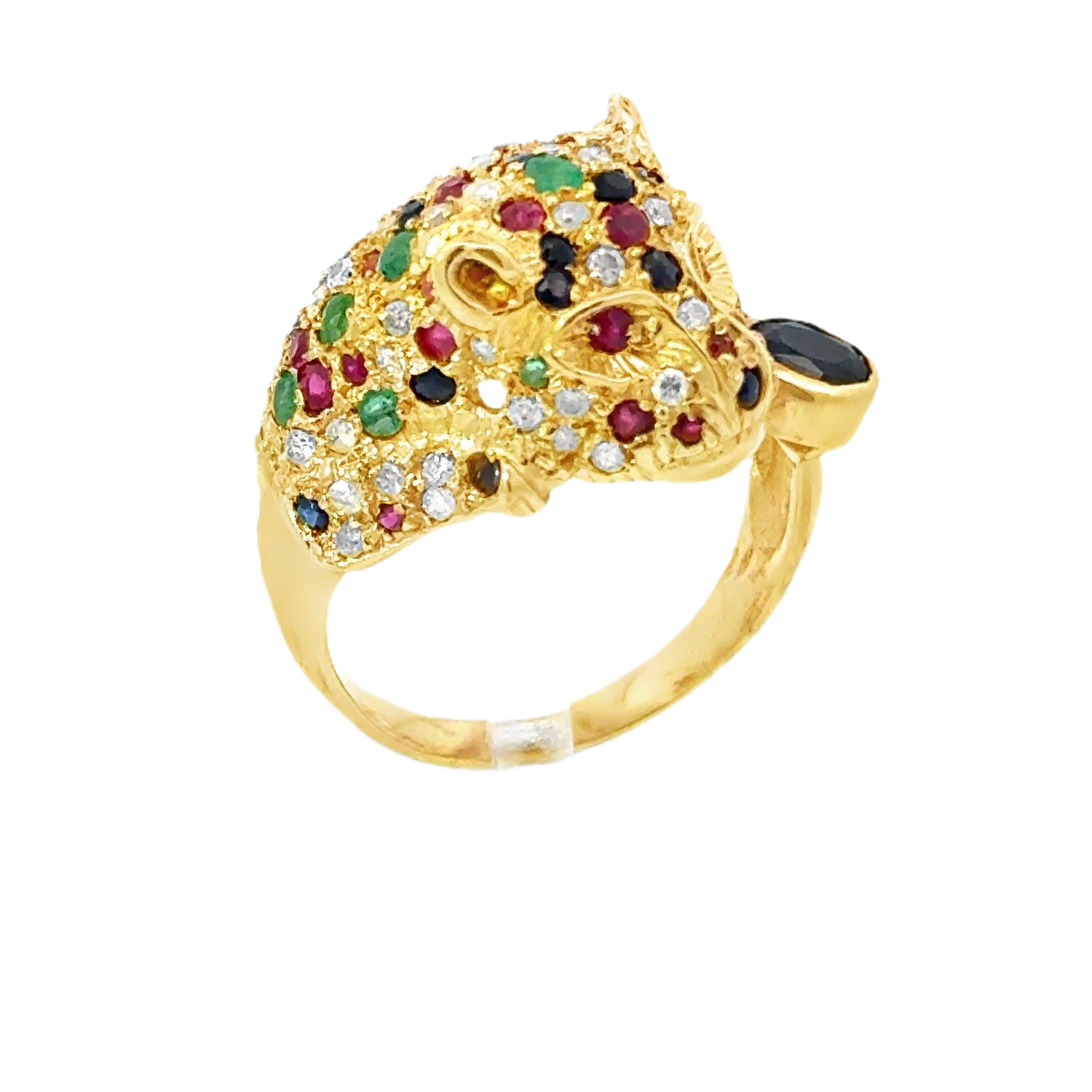 14 KARAT PANTHER MULTI-GEM COCKTAIL RING